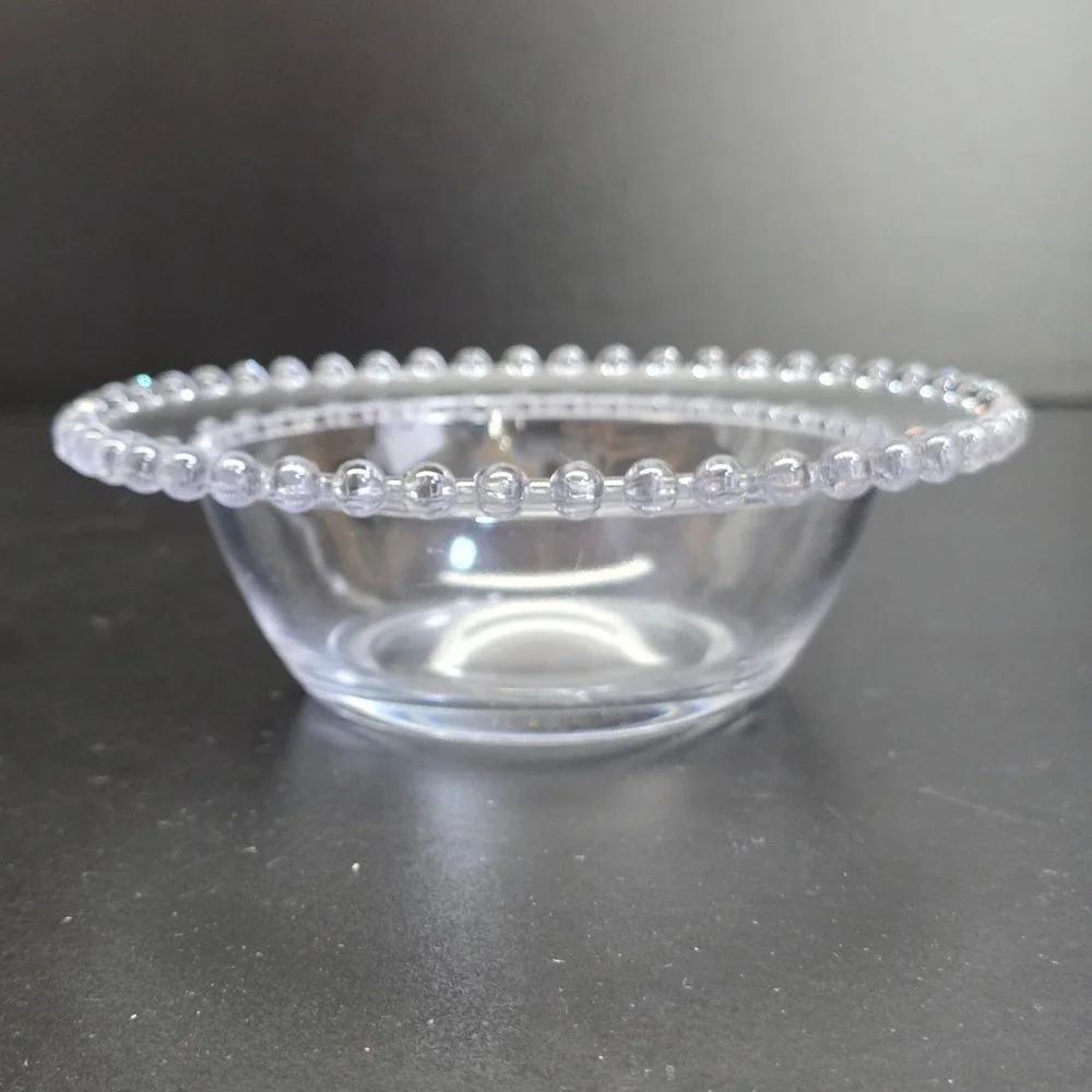 Classic Beaded Rim Glass Bowl Clear 7 Inch Candlewick Style Serving Dish Vintage